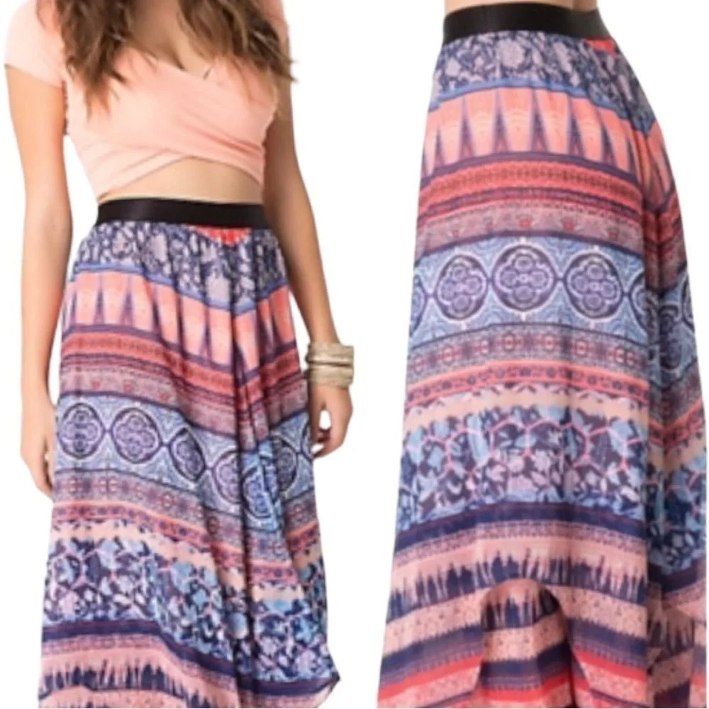 Bebe "New" Handkerchief Bohemian Multicolor Western Y2k Fairy Maxi Skirt Size Xs